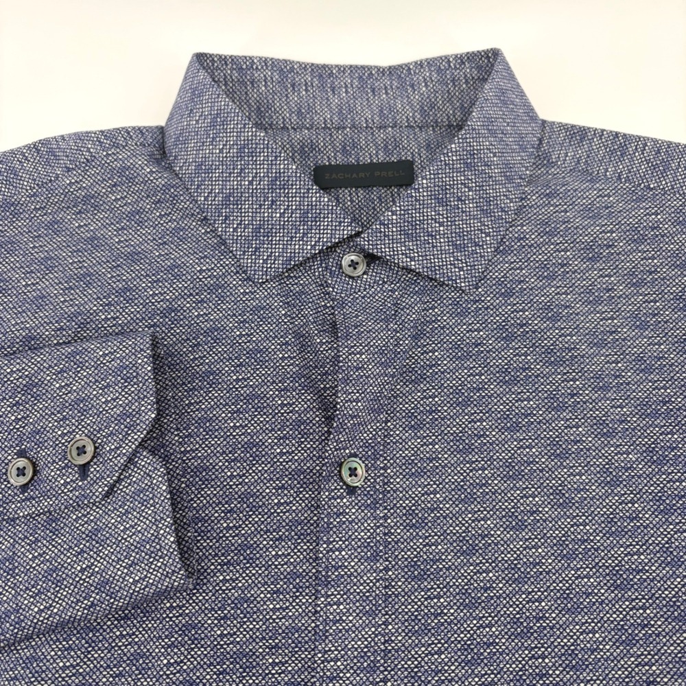 Zachary Prell Mens Blue White Micro Diamond Cotton‎ Button Down Shirt Size M